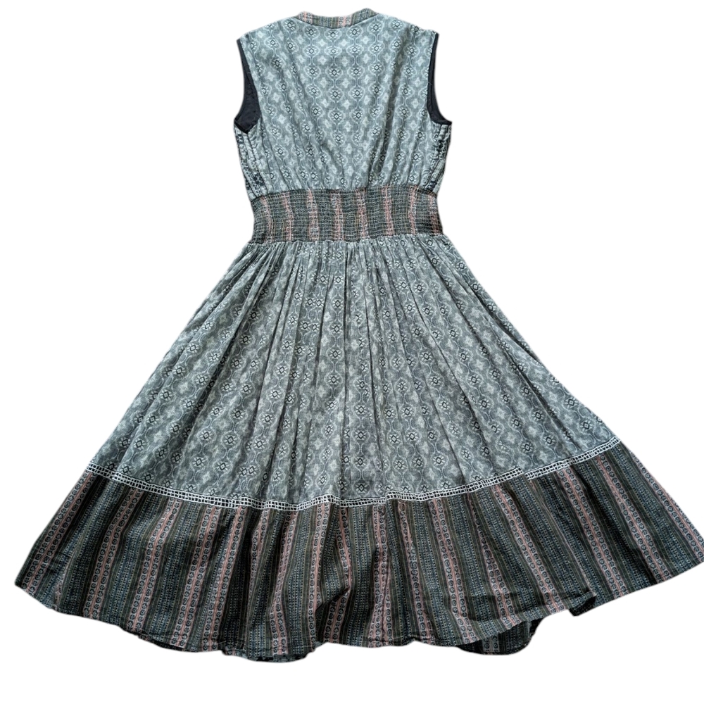 Boho Artisan Market Sleeveless Midi Dress – Patchwork Green Blue Cream Mauve S - Picture 12 of 14
